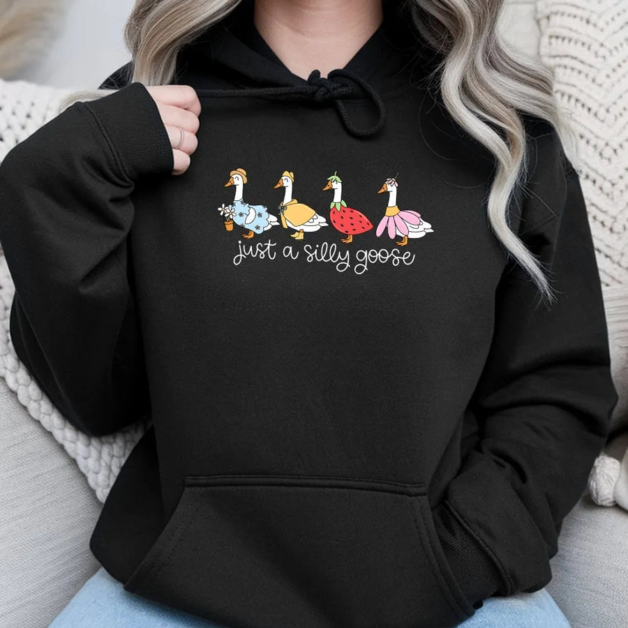 Silly Goose Hoodie | Cute Cartoon Geese Graphic Sweatshirt | Premium Cotton-Blend | Funny Animal Lover Gift