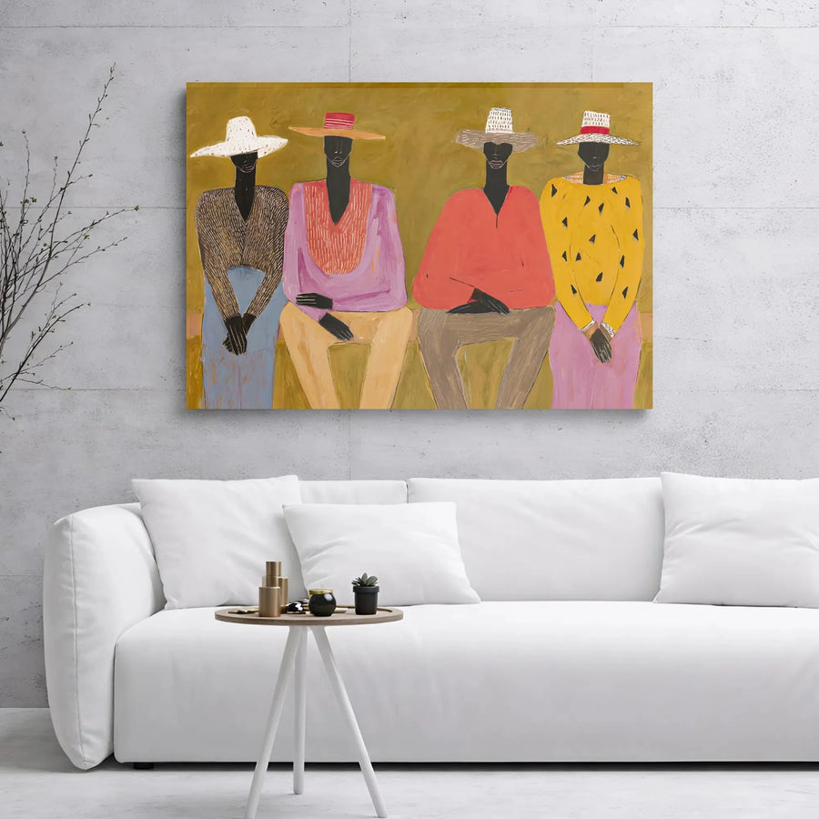 African American Wall Art | Abstract Figures Seated Painting | Premium Gallery Wrapped Canvas | Cultural Home Decor for Living Room