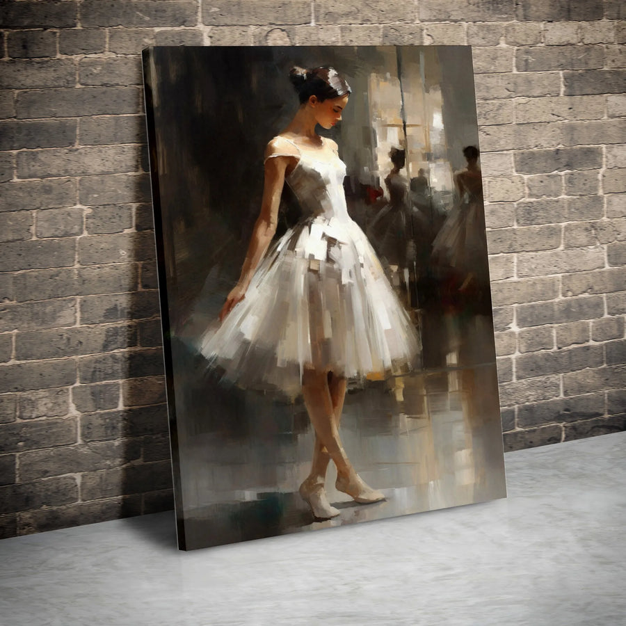 Ballerina Canvas Wall Art | Impressionist White Tutu Painting | Gallery-Quality 1.25 Inch Thick Frame | Elegant Dancer Decor for Living Room