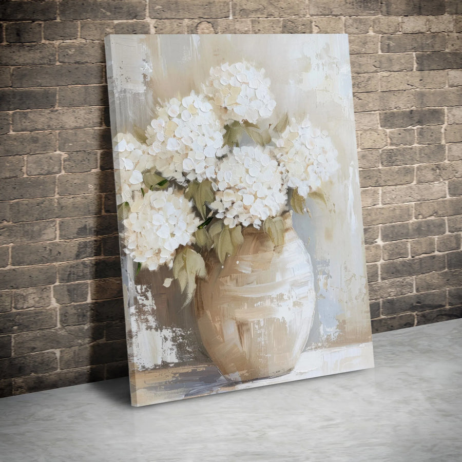 Hydrangea Canvas Wall Art | Textured White Flower Painting Print | Premium Gallery Wrap | Farmhouse Living Room Decor Gift