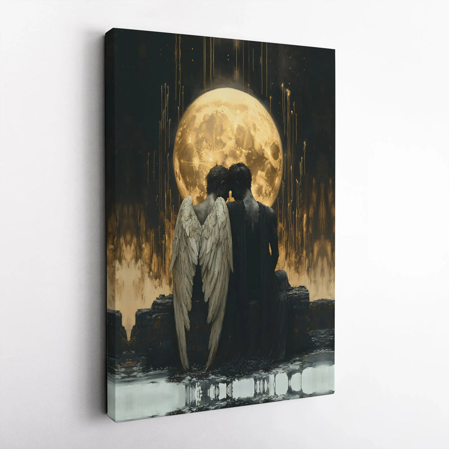 Angel and Demon Canvas Art | Romantic Fantasy Gothic Wall Decor | Premium 1.25-Inch Thick Gallery Wrap | Unique Anniversary Gift for Couples