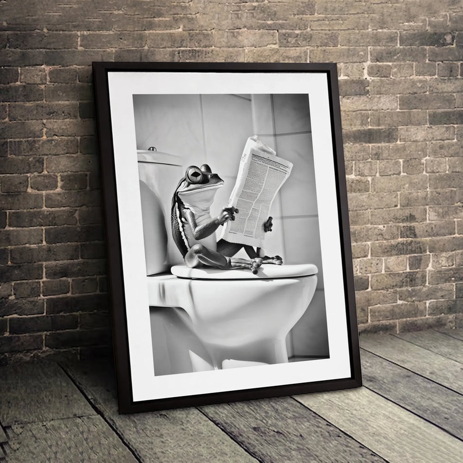 Funny Frog Reading Newspaper Wall Art | Whimsical Bathroom Decor Canvas | Premium Gallery-Wrapped Print | Unique Gift for Frog Lovers