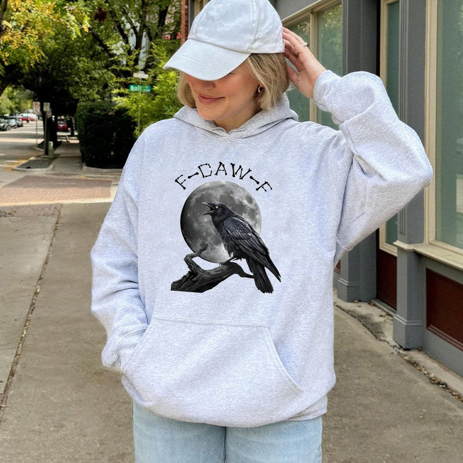 Gothic Crow Hoodie | Funny Bird Moon Graphic | Premium Cotton Blend Sweatshirt | Dark Academia Gift for Bird Lovers