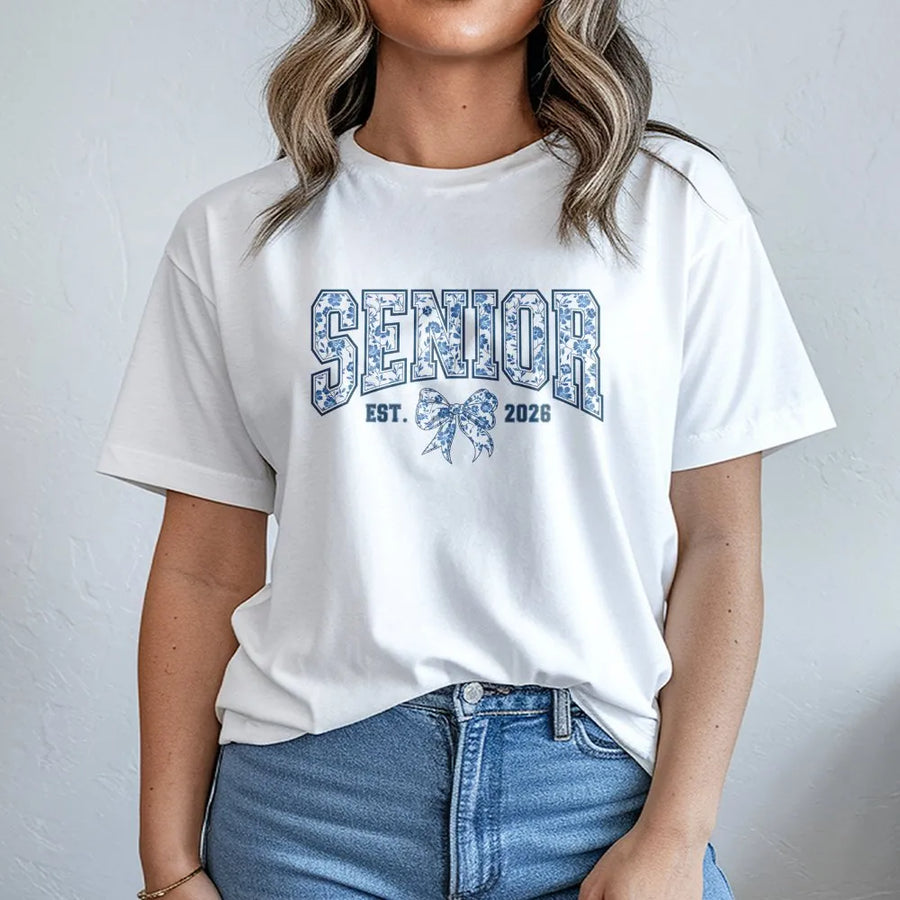 Senior 2026 T-Shirt | Coquette Floral Bow Aesthetic | 100% Soft Cotton Tee | Trendy High School Graduation Gift for Her