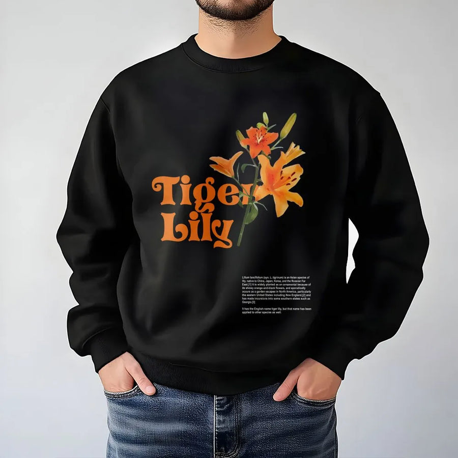 Tiger Lily Sweatshirt | Retro Botanical Art Pullover | Soft Cotton Blend Crewneck | Vintage Floral Gardener Gift