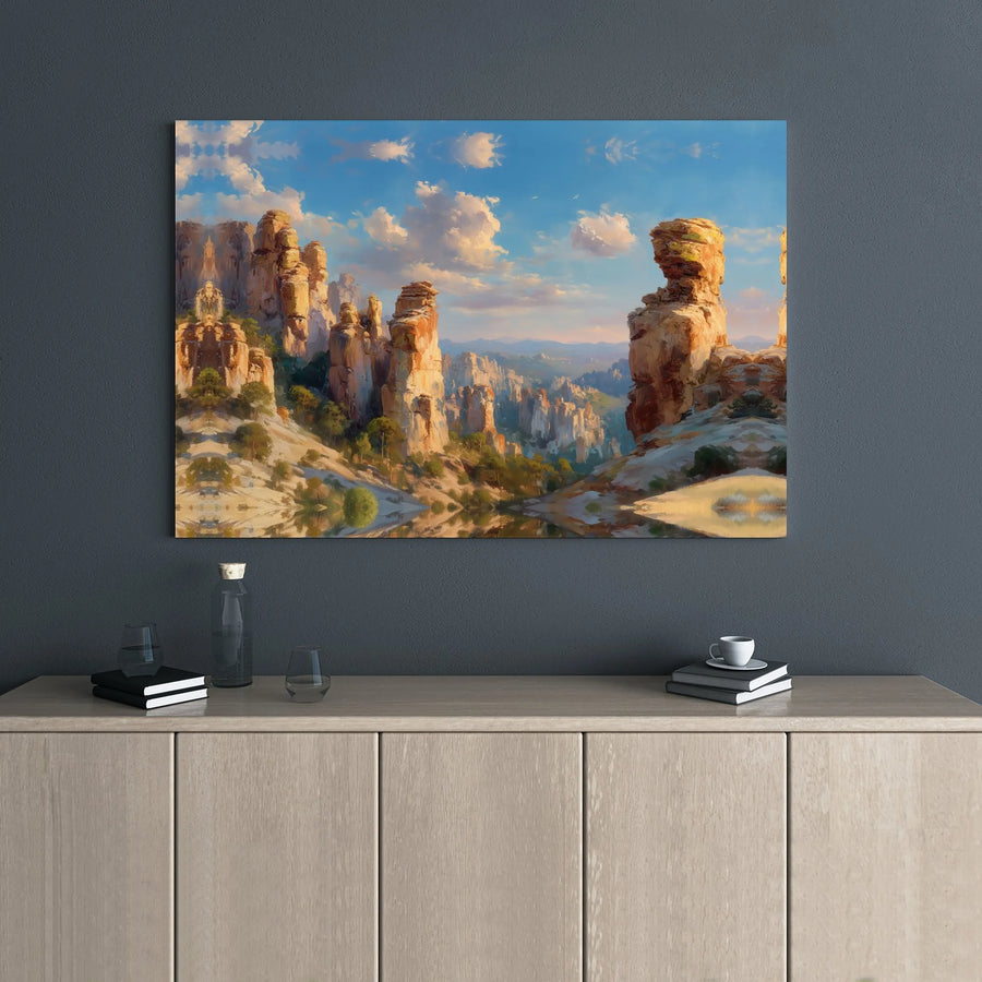 Southwest Canyon Canvas Wall Art | Sunlit Sandstone Rock Formation Landscape | Premium Gallery Wrap Print | Modern Home & Office Decor Gift