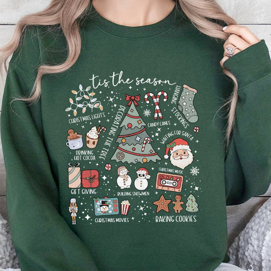 Tis The Season Christmas Sweatshirt | Holiday Icons Graphic Design | Premium Cotton Blend | Cozy Gift For Women And Men