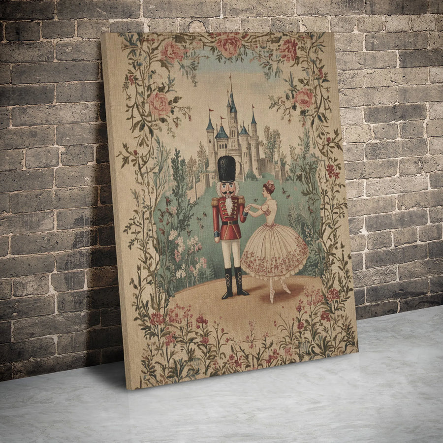 Nutcracker Ballet Canvas Art | Vintage Ballerina And Castle Floral Print | Gallery Wrap Home Decor | Holiday Christmas Gift For Dancers