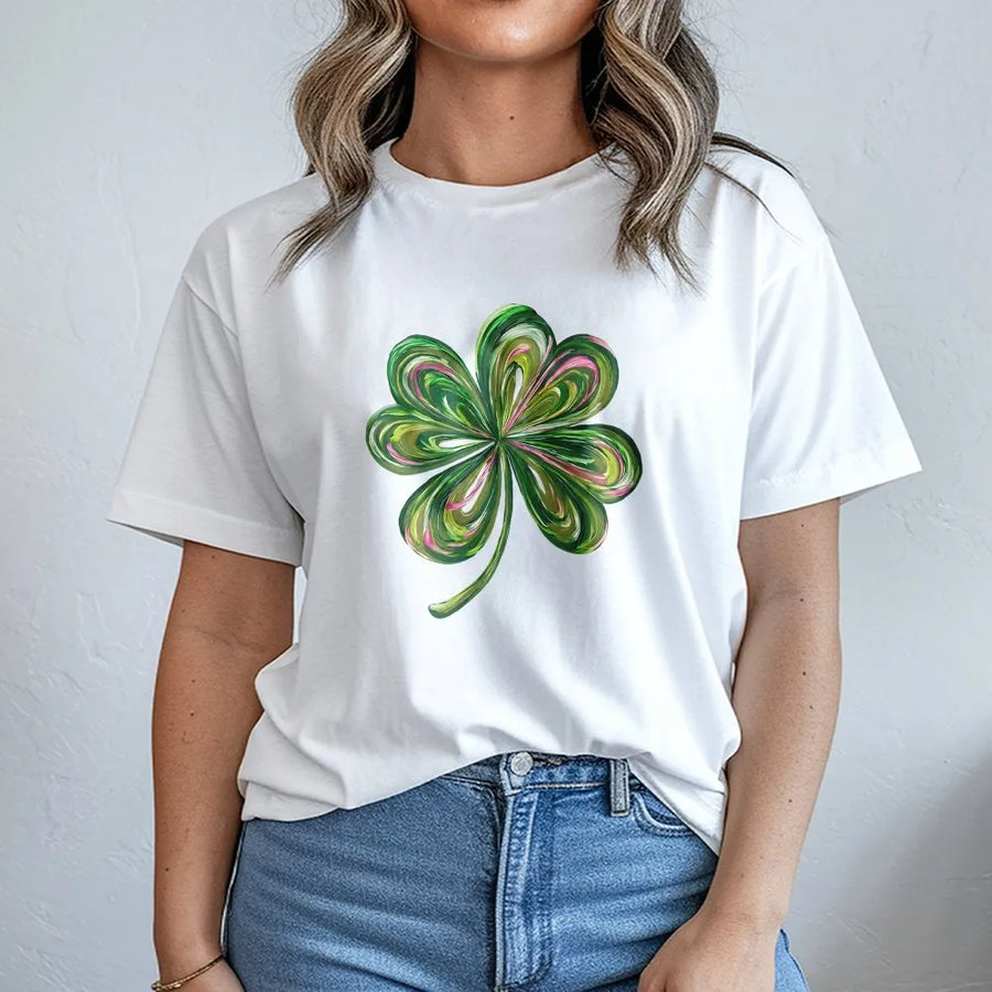 St. Patrick's Day T-Shirt | Abstract Four Leaf Clover Graphic | Premium 100% Cotton Tee | Lucky Irish Gift for Men and Women