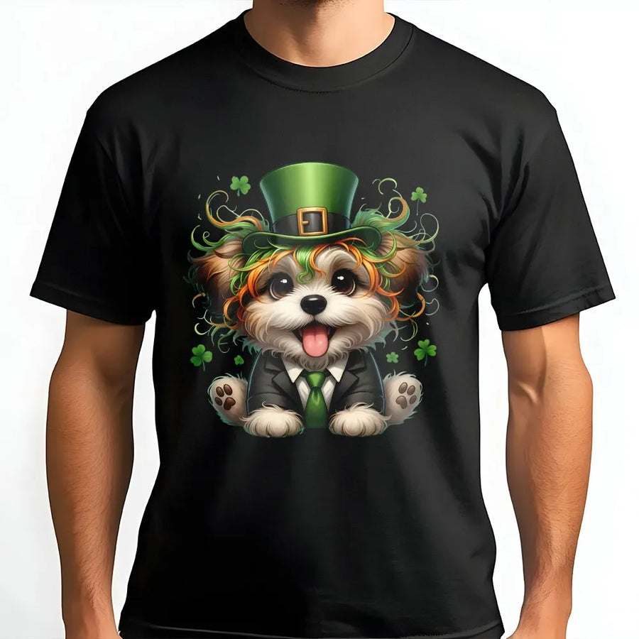 St. Patrick's Day Dog T-Shirt | Cute Puppy Leprechaun Graphic | 100% Cotton Premium Tee | Festive Gift for Pet Lovers and Dog Moms
