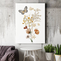 Watercolor Butterfly Wall Art | Bohemian Wildflower Floral Bouquet | Premium Gallery Wrapped Canvas | Minimalist Nature Home Decor Gift