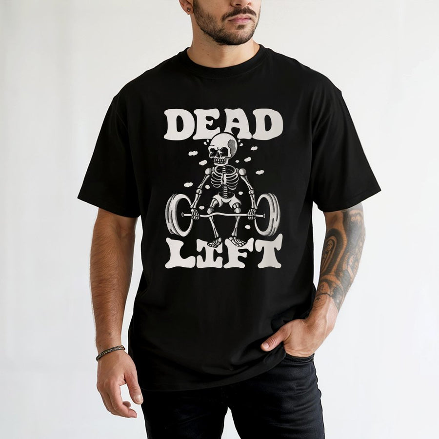 Dead Lift Skeleton T-Shirt | Funny Weightlifting Graphic Design | 100% Cotton Premium Tee | Workout Pump Cover Gift for Fitness Lovers