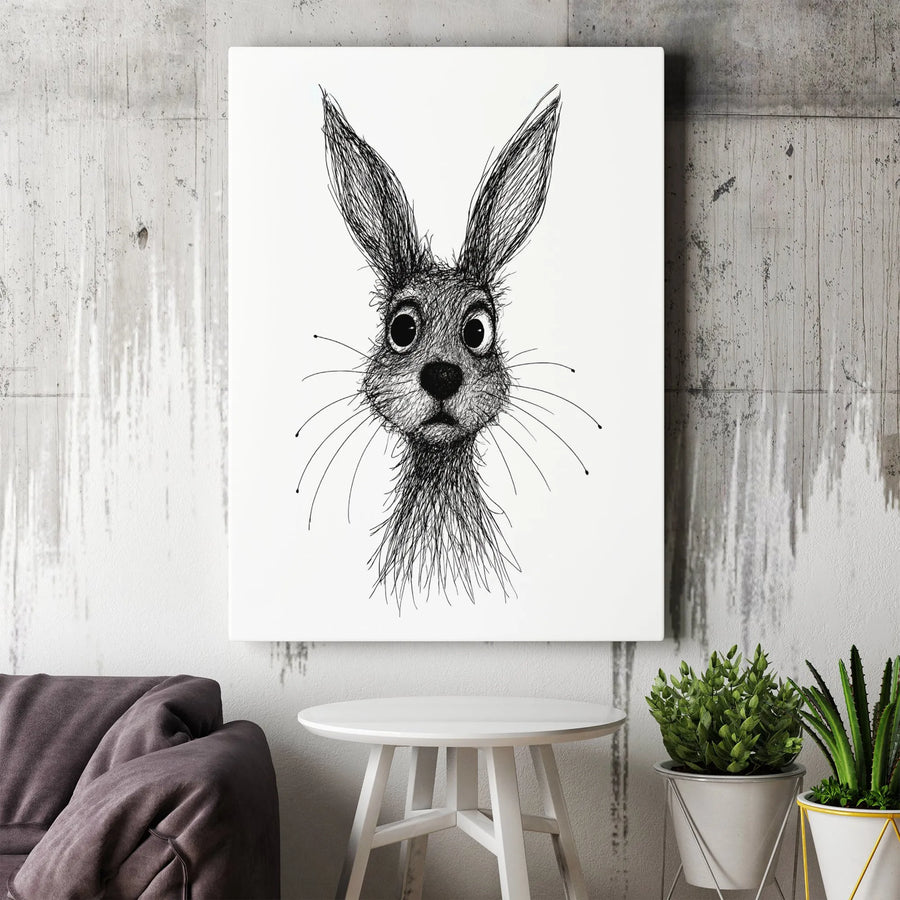 Sketch Rabbit Canvas Wall Art | Minimalist Bunny Line Drawing | Premium Gallery Wrap Canvas | Modern Nursery & Kids Room Decor Gift