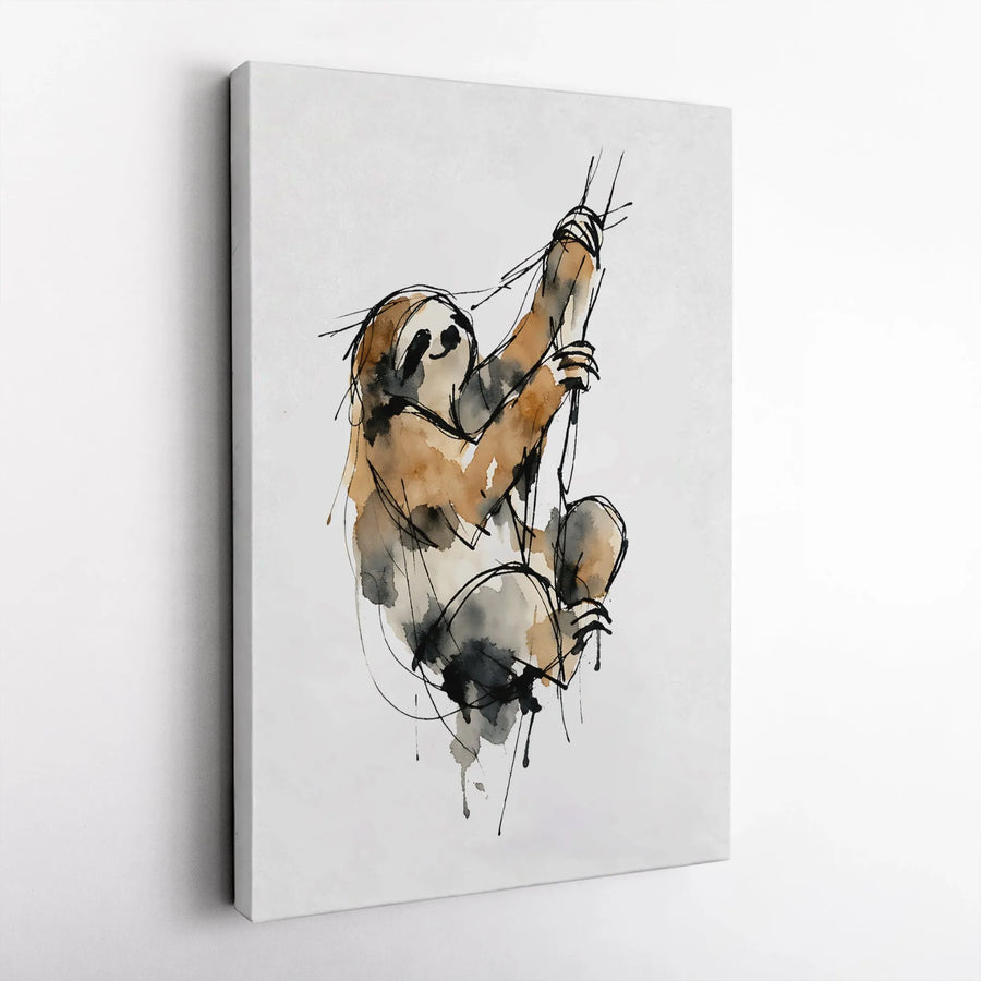 Sloth Canvas Wall Art | Minimalist Watercolor Sloth Painting | Premium Gallery Wrap Canvas | Modern Nursery & Home Decor Gift