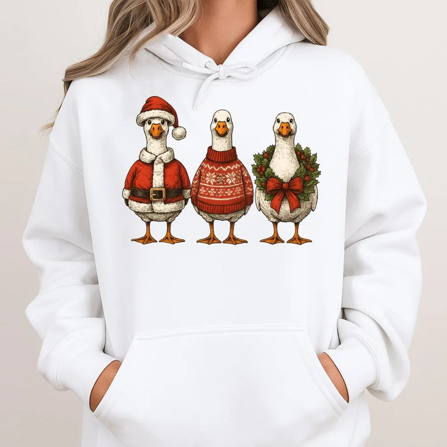 Christmas Goose Hoodie | Funny Santa Claus Geese Graphic | Soft Cotton Blend Sweatshirt | Cute Winter Holiday Gift for Animal Lovers