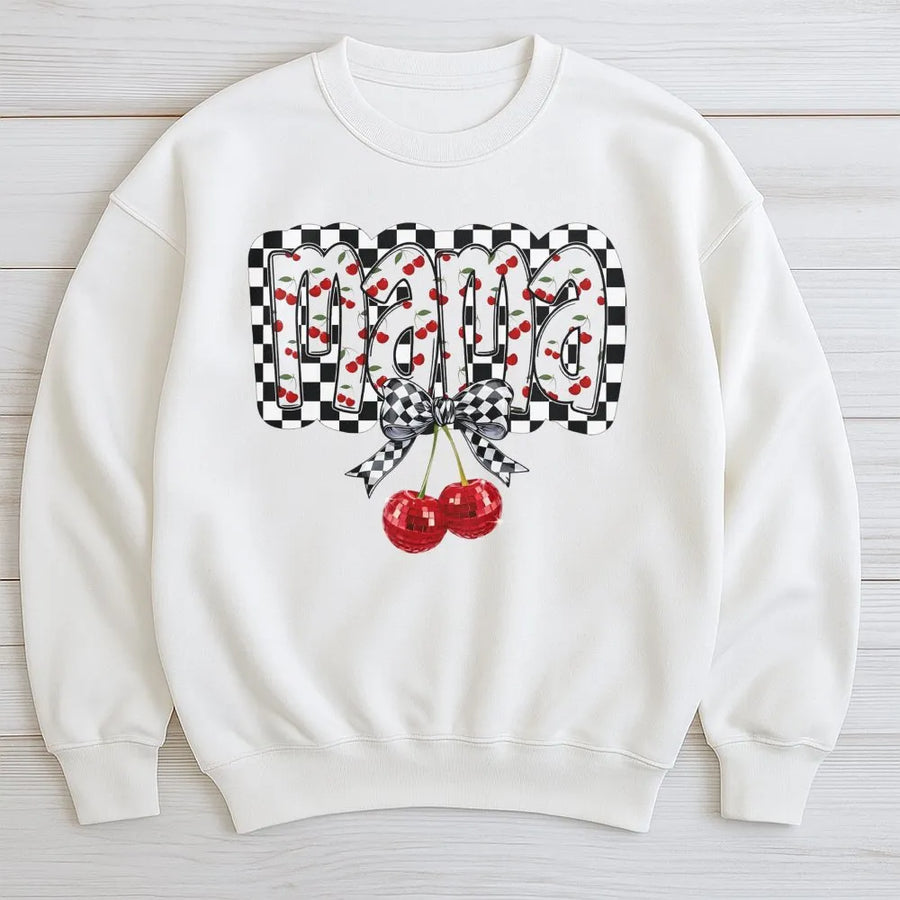 Mama Sweatshirt | Cherry Coquette Aesthetic Bow Design | Soft Cotton Blend Premium Quality | Trendy Mom Gift for Mother's Day 2026