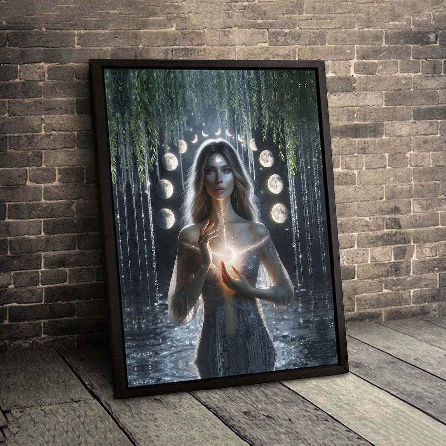 Moon Goddess Canvas Wall Art | Celestial Lunar Phases Portrait | Premium Gallery-Wrapped Print | Mystical Home Decor Gift