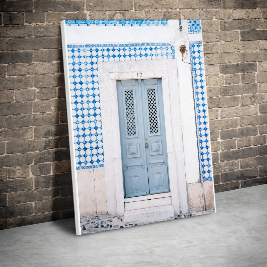 Portuguese Tile Canvas Wall Art | Lisbon Blue Door Photo | Premium 1.25" Thick Gallery Wrap | Travel Inspired Home Decor Gift