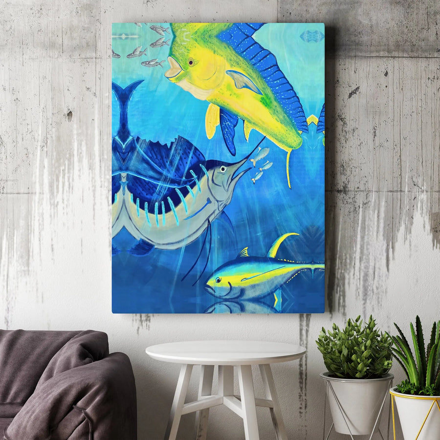 Sport Fishing Canvas Wall Art | Mahi Mahi, Marlin & Tuna Painting | Premium Gallery Wrapped Canvas | Gift for Fisherman, Man Cave Decor