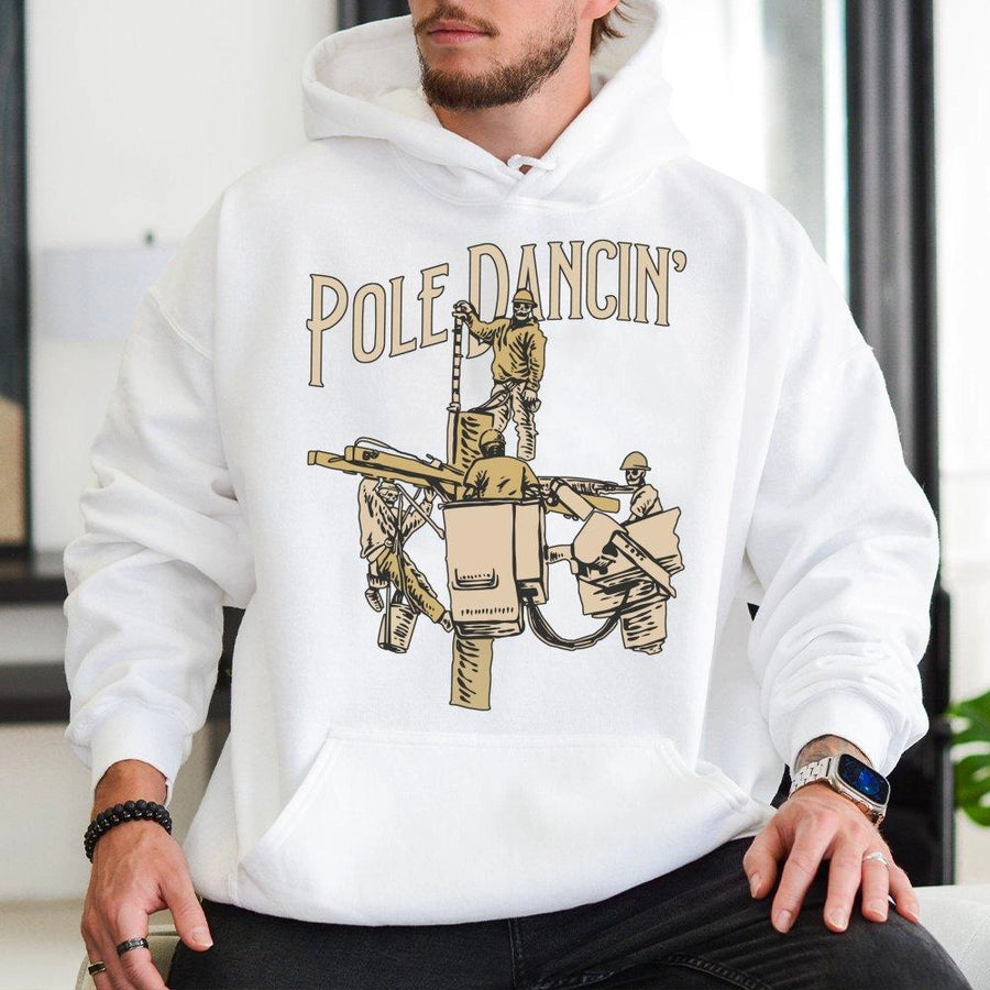 Lineman Hoodie | Pole Dancin' Skeleton Graphic Design | Premium Cotton Blend | Funny Gift For Electrician & Utility Worker