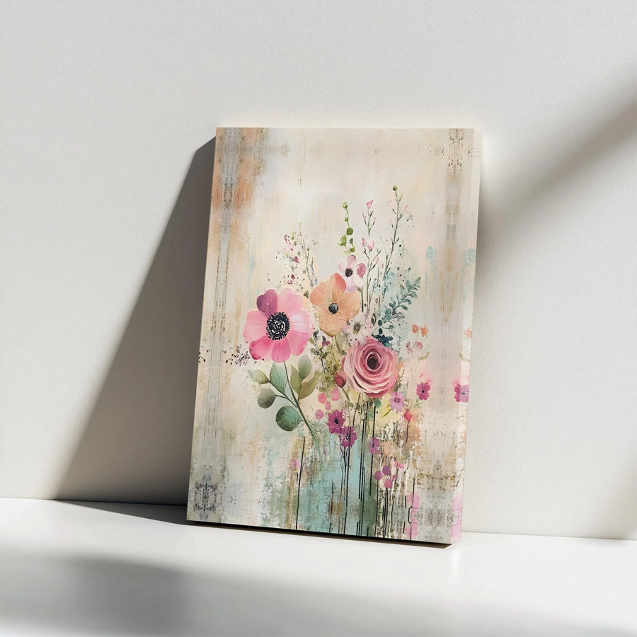 Watercolor Floral Bouquet Canvas Art | Rustic Abstract Flower Wall Decor | Premium 1.25" Gallery Wrap | Sophisticated Home Office Gift