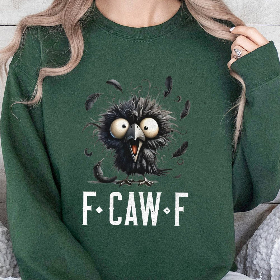 F-Caw-F Funny Raven Sweatshirt | Crazy Bird Pun Graphic | Premium Cotton Blend | Unisex Gift For Bird Lovers & Sarcastic Humor Fans