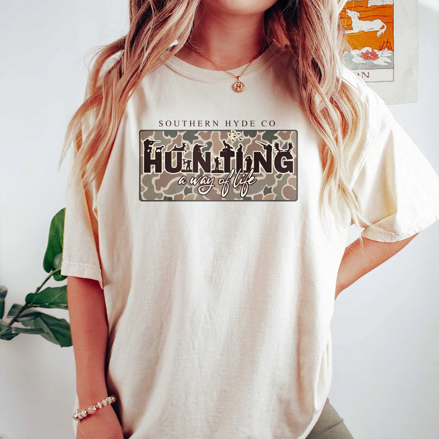 Hunting A Way Of Life T-Shirt | Camo Graphic Wildlife Design | Premium Soft Cotton | Outdoor Hunter Gift For Men And Women