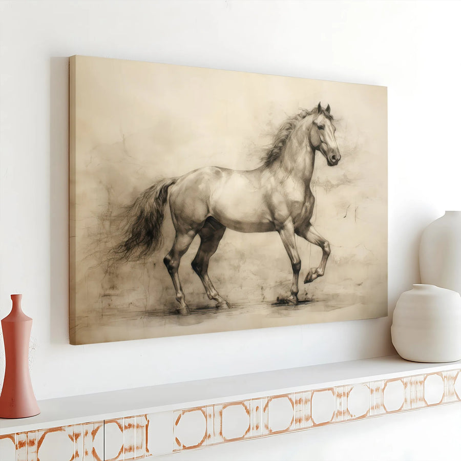 Vintage Horse Sketch Canvas Wall Art | Classical Equine Drawing Print | Premium Gallery Wrapped Canvas | Farmhouse Wall Decor Gift for Horse Lover