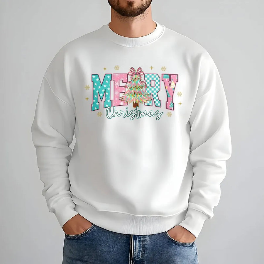 Merry Christmas Sweatshirt | Retro Coquette Aesthetic Tree | Premium Unisex Holiday Crewneck | Festive Preppy Gift for Women