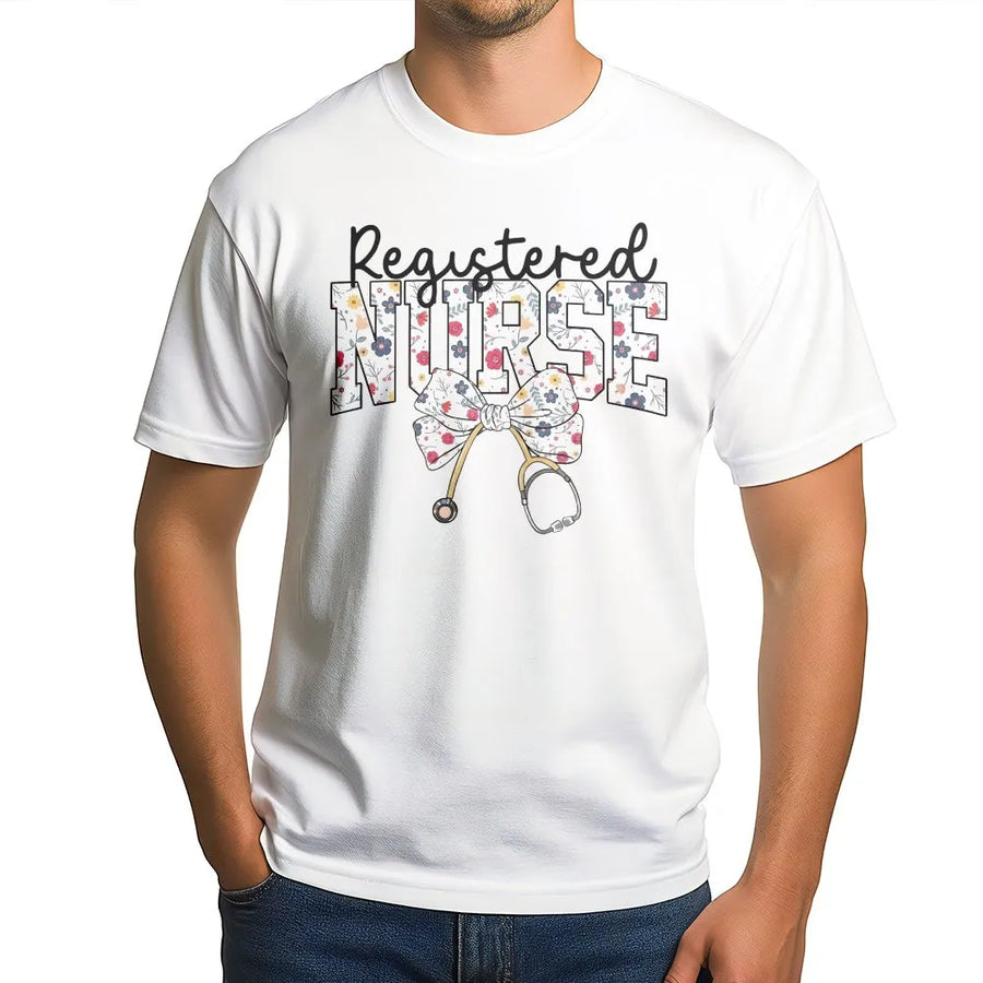 Registered Nurse T-Shirt | Floral Stethoscope Graphic Tee | Premium Soft Cotton | Nursing School Graduation Gift for Her