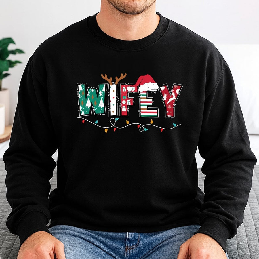 Wifey Christmas Sweatshirt | Festive Holiday Graphic Design | Soft Cotton Blend | Cute Matching Couple Gift for Wife