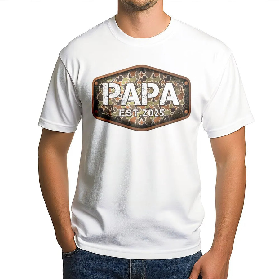 Papa Est 2025 Camo T-Shirt | Rustic Hunting Style Graphic Tee | Premium Soft Cotton | New Grandfather Gift Idea for Dad