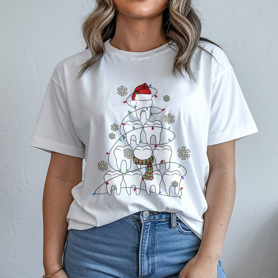 Dentist Christmas T-Shirt | Tooth Santa Hat Holiday Graphic | 100% Cotton Premium Tee | Funny Dental Hygienist Gift for Dental Squad