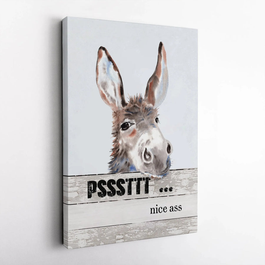 Donkey Canvas Wall Art | Funny Psssttt Nice Ass Quote | Premium Gallery Wrap Decor | Farmhouse Bathroom Wall Decor Gift
