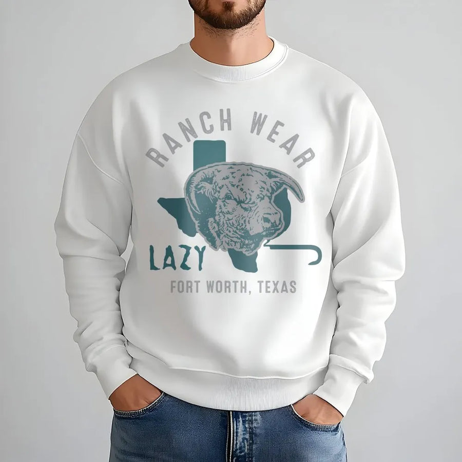 Texas Ranch Wear Sweatshirt | Hereford Cow Graphic State Outline | Premium Cotton Blend Crewneck | Western Gift For Him Her