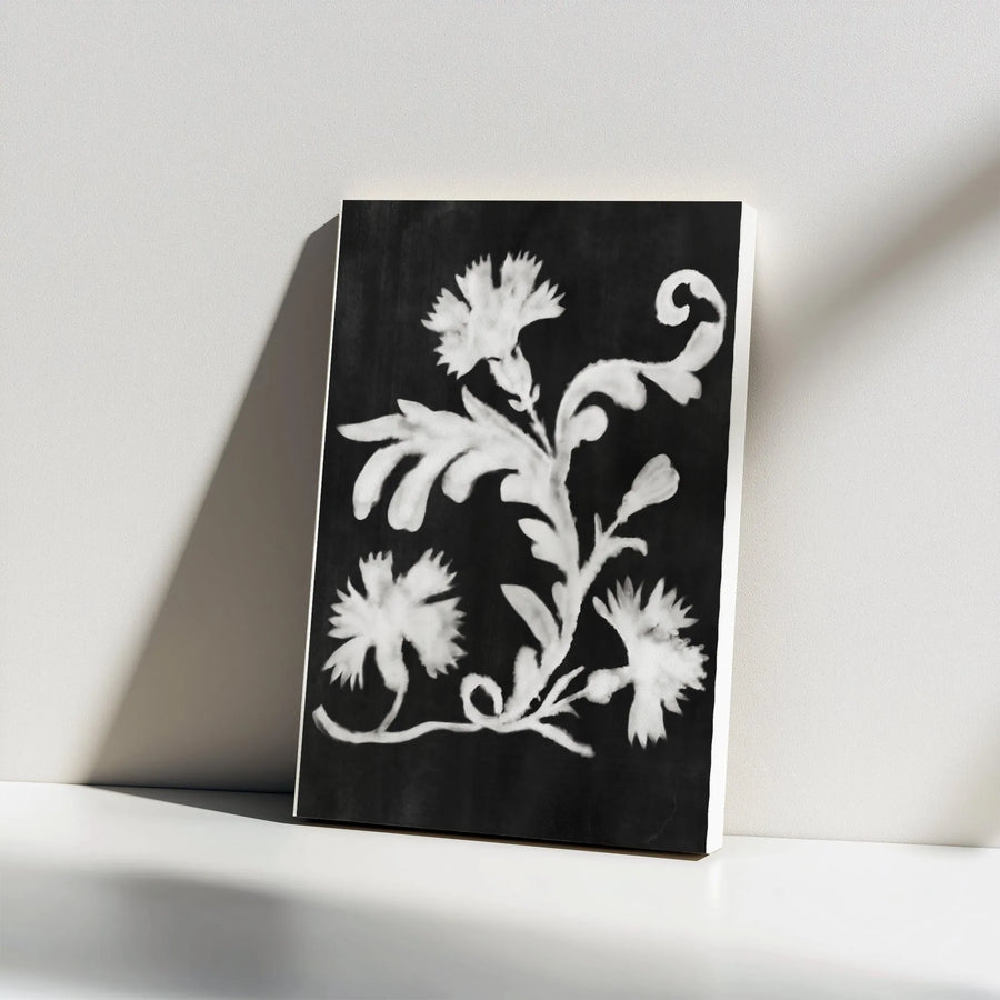 Botanical Vertical Canvas | Black and White Washed Floral Print | Premium 1.25" Thick Gallery Canvas | Modern Home Decor Gift for Living Room
