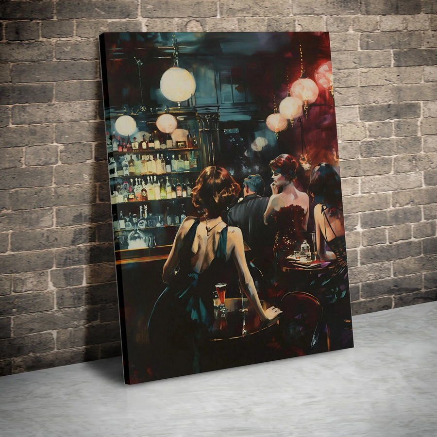 Speakeasy Bar Wall Art | Vintage Nightlife Oil Painting Style Print | 1.25 Inch Gallery Wrap Canvas | Premium Decor for Lounge or Office