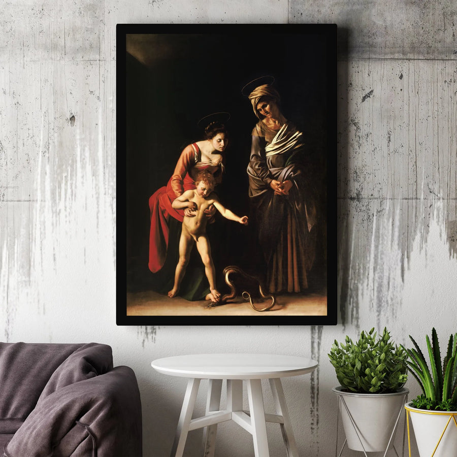 Caravaggio Madonna Canvas Print | Madonna and Child with St Anne Painting | Premium Baroque Art Reproduction | Catholic Home Decor Gift