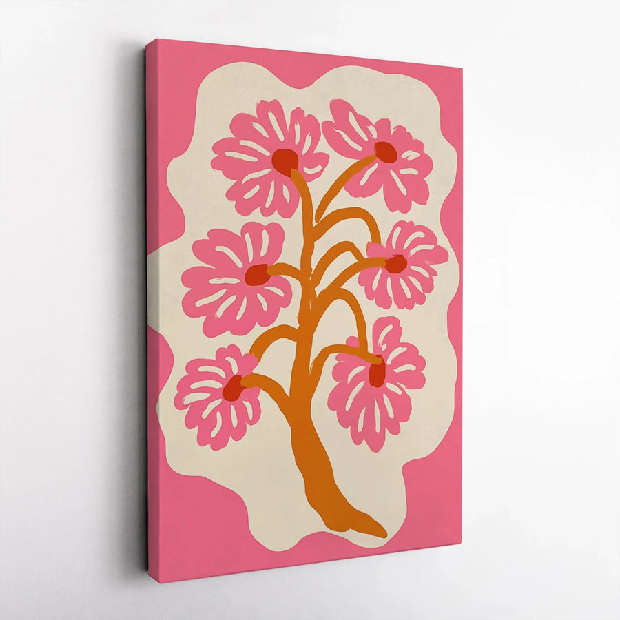 Pink Flower Tree Canvas Art | Abstract Botanical Wall Decor | Premium Fade-Resistant Print | Modern Home & Office Interior Accent