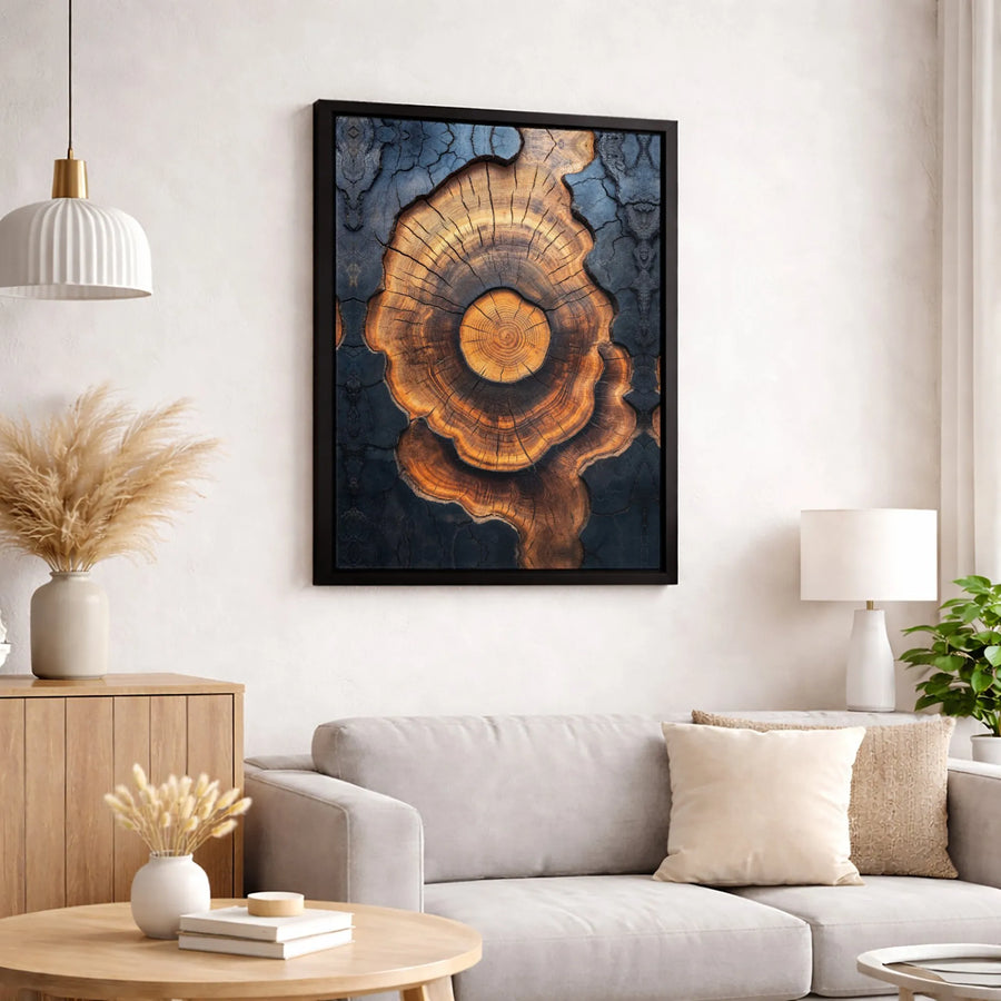 Abstract Tree Rings Wall Art | Burnt Wood Grain Texture Print | Premium Gallery Wrapped Canvas | Modern Minimalist Home Decor Gift