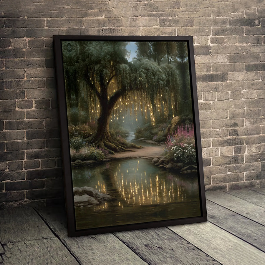 Enchanted Forest Canvas Print | Glowing Weeping Willow Wall Art | Premium Fade-Resistant Gallery Wrap | Whimsical Nature Decor for Home or Office
