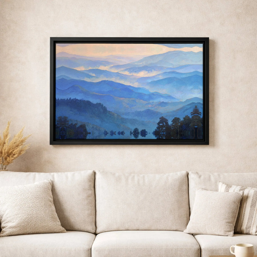 Misty Blue Mountain Canvas Art | Serene Landscape Wall Decor | Premium Fade-Resistant Gallery Wrap | Gift for Nature Lovers & Home Office