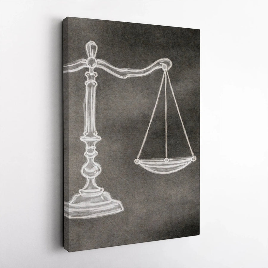 Scales of Justice Canvas Wall Art | Minimalist Chalk Sketch Design | Premium High-Resolution Print | Law Office Decor Gift for Lawyer