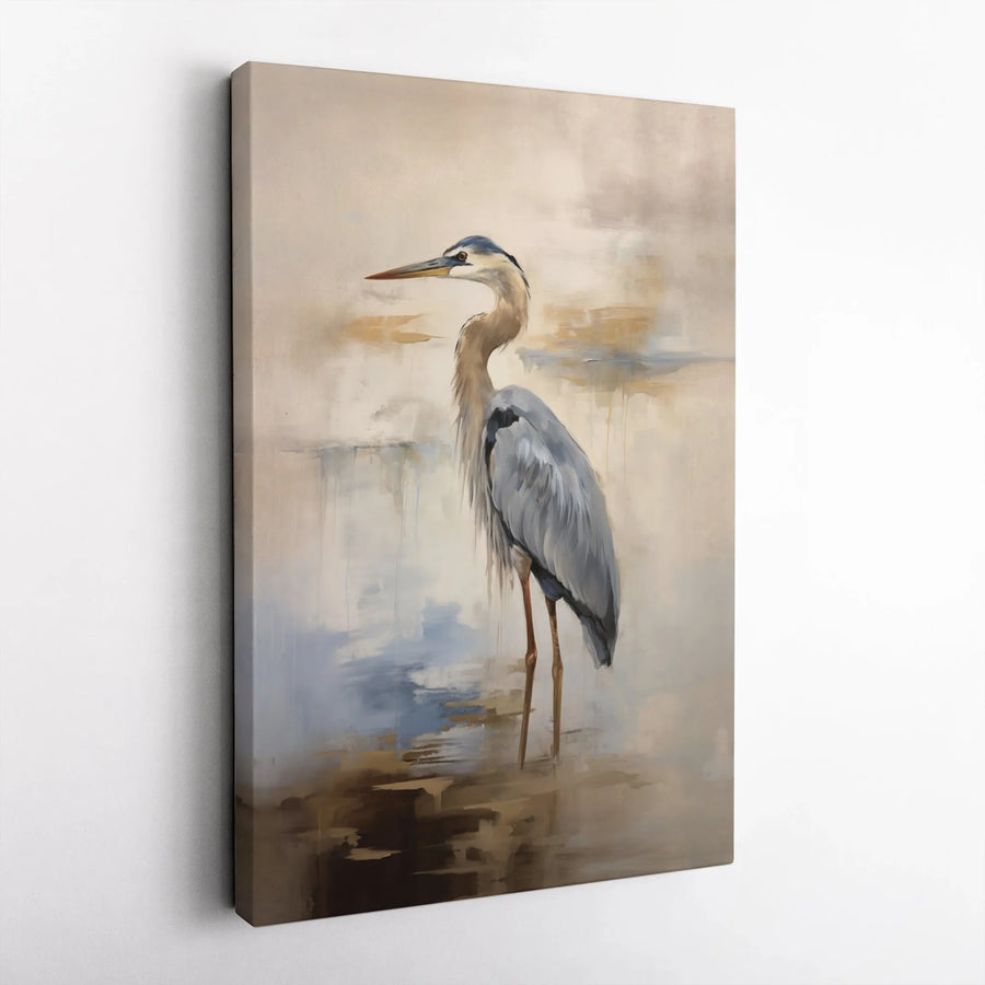 Great Blue Heron Canvas Wall Art | Coastal Bird Watercolor Painting | Premium Gallery Wrap Print | Nature Home Decor Gift for Bird Lovers