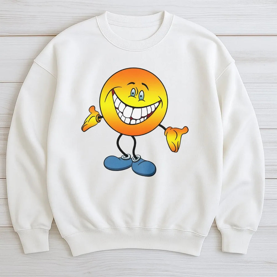 Smiley Face Sweatshirt | Vintage Y2K Cheeky Grin Graphic | Premium Cotton Blend Sweatshirt | Funny Meme Streetwear Gift for Men & Women