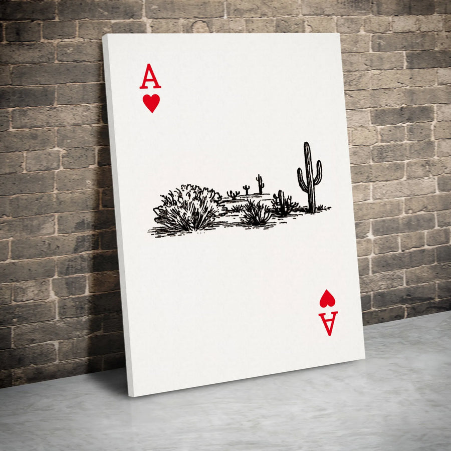 Ace Of Hearts Canvas Wall Art | Desert Cactus Sketch Illustration | Premium Gallery Wrap Print | Modern Boho Home Decor Gift