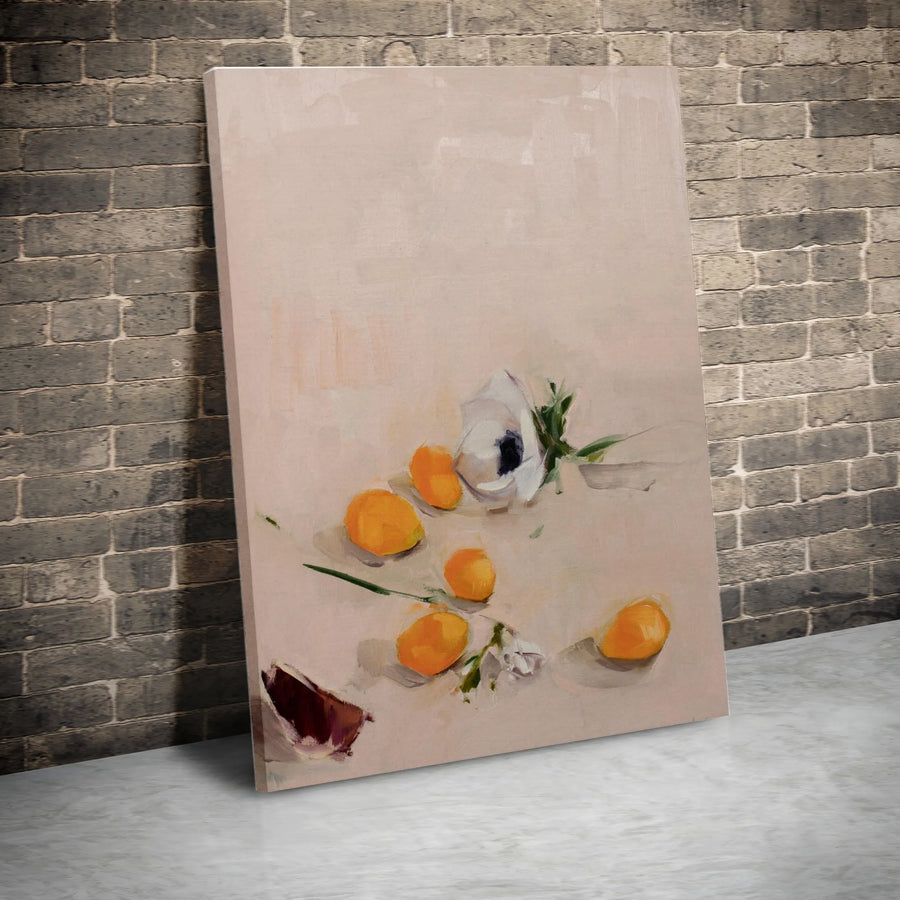 Anemone and Citrus Canvas Wall Art | Modern Painterly Still Life Print | Premium Gallery-Wrapped Canvas | Kitchen & Dining Room Decor Gift