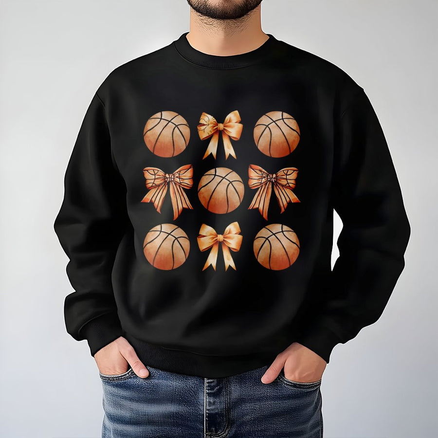 Basketball Coquette Bow Sweatshirt | Aesthetic Sports Graphic Tee | Cotton-Poly Blend Premium Crewneck | Basketball Mom Gift for Women & Girls