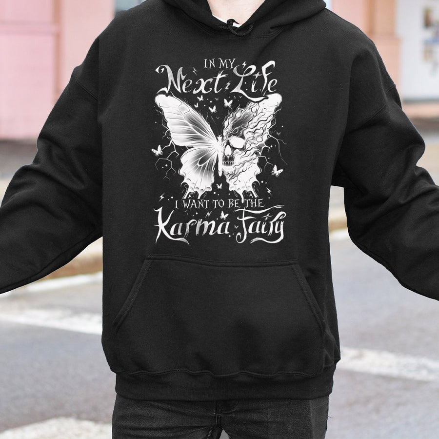 Karma Fairy Skull Hoodie | Gothic Butterfly Graphic Sweatshirt | Premium Cotton Blend | Dark Aesthetic Gift For Her
