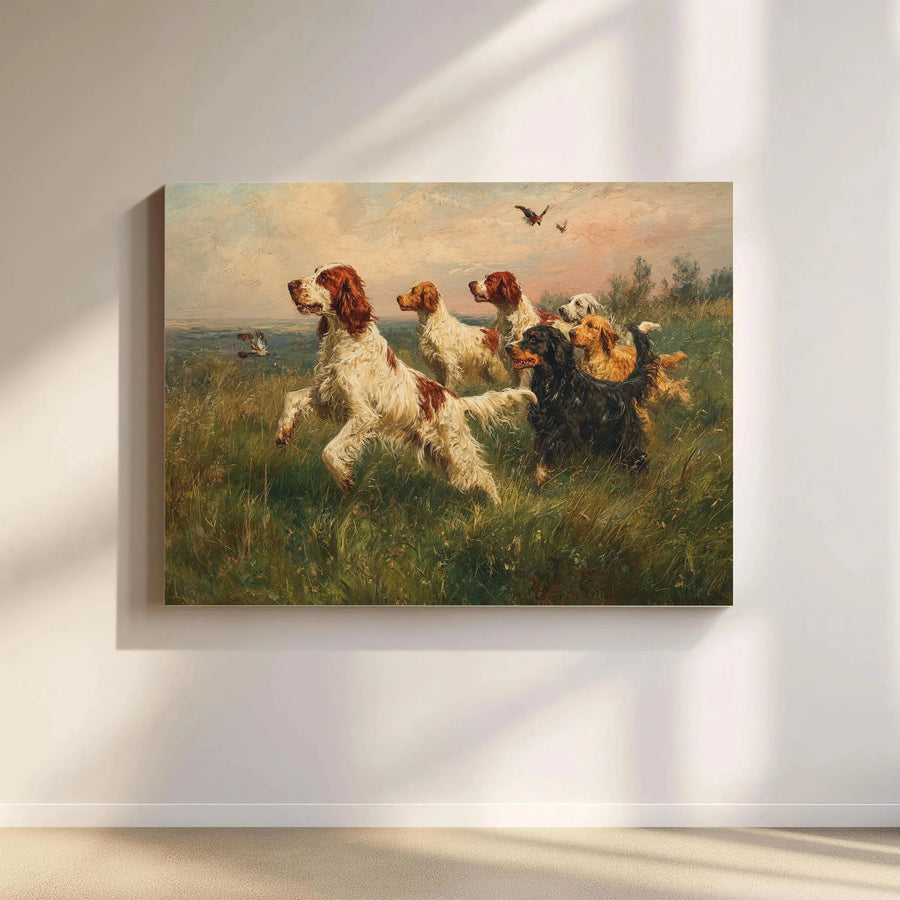 Vintage Hunting Dogs Canvas Wall Art | Classic Setter Sporting Dog Painting | Premium Gallery Wrapped Canvas | Gift for Hunter & Lodge Decor